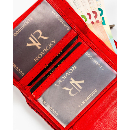 Rote Damen Geldbörse aus Leder mit Druckknopfverschluss und RFID-Schutz – Rovicky