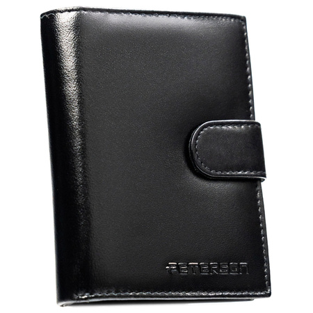 Große, schwarze Herren Geldbörse aus Leder mit Druckknopfverschluss – Peterson