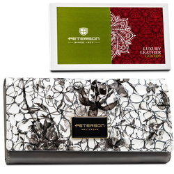 Damen Geldbörse aus Echtleder mit Blumenmuster und Druckknopf – Peterson