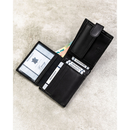 Geschenkset: Herren-Geldbörse, schwarze Herren-Geldbörse aus Öko-Leder und Schlüsselanhänger - Rovicky