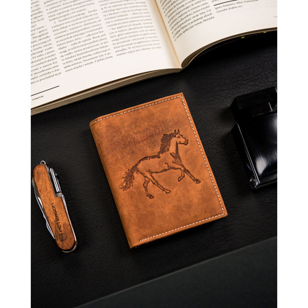 Große Herren Geldbörse braun aus Leder mit Pferdeprägung