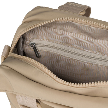 Beigefarbene, praktische Damen-Umhängetasche aus Polyester, aufgehängt an Griffen und einem abnehmbaren Gürtel – Peterson