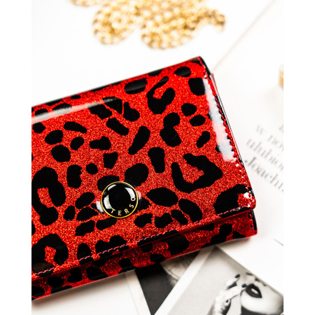 Rote Damen-Geldbörse aus Öko-Leder und Naturleder mit Fleckenmuster - Peterson