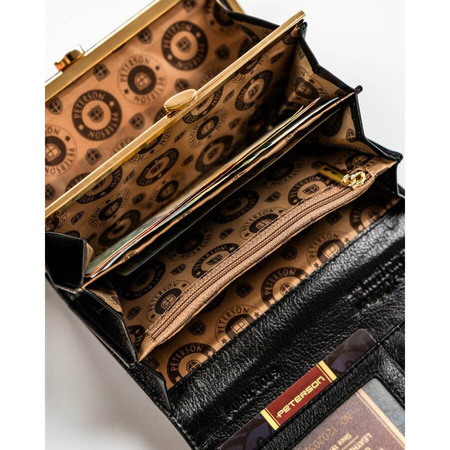 Moderne Damen Geldbörse aus echtem Leder in Rot-Schwarz mit Druckknopf und Bügelverschluss – Peterson