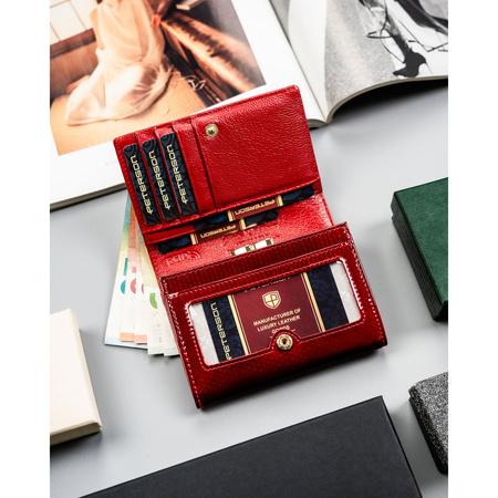 Große Damen-Geldbörse aus echtem Leder in Rot, mit Druckknopfverschluss - Peterson