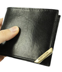 Herren Geldbörse Querformat mit goldenem Akzent aus Glattleder – Rovicky