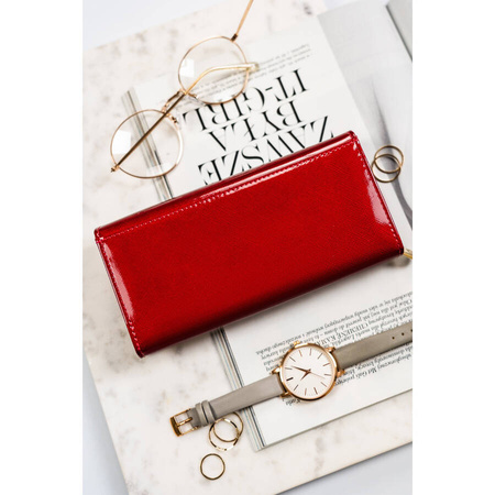 Damen-Geldbörse aus Leder mit Klappe in Rot – Peterson