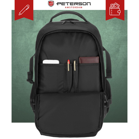 Großer Reise-Rucksack in Schwarz mit Laptopfach, mit Reißverschluss geschlossen - Peterson