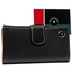 Schwarze Damen Geldbörse aus Leder mit Druckknopf – Peterson