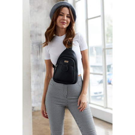 Schwarze Damen Gürteltasche Crossbody, Ein-Schulter-Rucksack aus Öko-Leder – Peterson