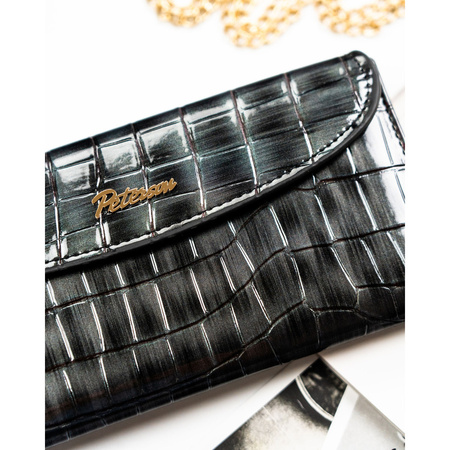 Graue Damen-Geldbörse aus Öko-Leder mit Krokodilhautmuster-Prägung, verschließbar mit Magnetverschluss - Peterson