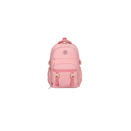 Modischer Schulrucksack aus Polyester in Rosa, an verstellbaren Trägern hängend - Peterson