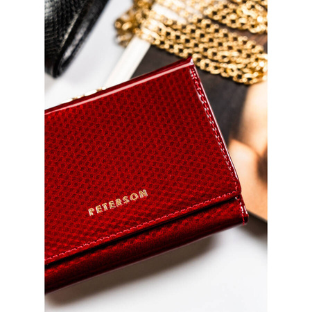 Kompakte, rote Damen Geldbörse aus lackiertem Echtleder – Peterson