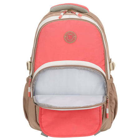 Jugendlicher Schulrucksack aus Polyester in Beige-Rosa mit Laptopfach – Peterson
