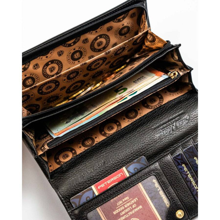 Lackierte Damen Geldbörse aus Leder in Schwarz mit Druckknopfverschluss – Peterson