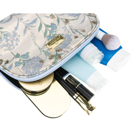 Blau-beige Reise-Kosmetiktasche aus Synthetikmaterial mit Blumen verziert - Peterson