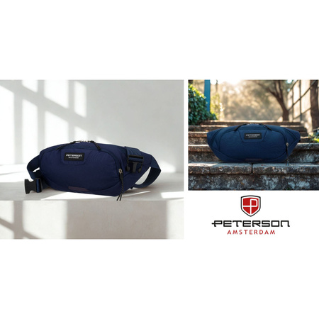 Dunkelblaue, sportliche Bauchtasche aus Polyester mit Reißverschluss – Peterson