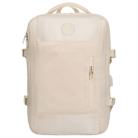 Praktischer Reise-Rucksack in Ecru, ausgestattet mit einem Netzfach und Kompressionsriemen – Peterson