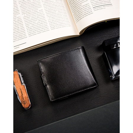 Schwarze, horizontale Herren Geldbörse aus Leder mit Druckknopf – Ronaldo