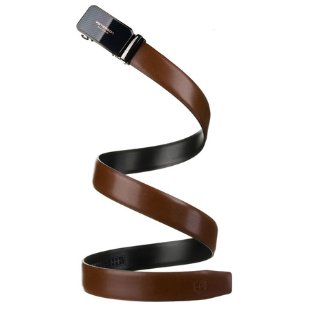 Herren-Gürtel aus Leder in Braun mit automatischer, silberner Schnalle – Peterson