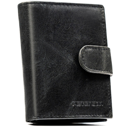 Schwarze Herren-Geldbörse aus Naturleder mit RFID-System, Druckknopfverschluss – Peterson