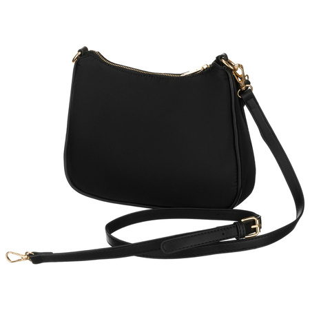 Schwarze Damen-Umhängetasche aus Nylon und Öko-Leder, an Griffen und einem abnehmbaren Gürtel aufgehängt - Peterson