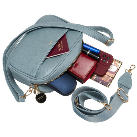 Blaue Crossbody Damen Umhängetasche mit schmalem und breitem Schulterriemen aus Öko-Leder – Peterson