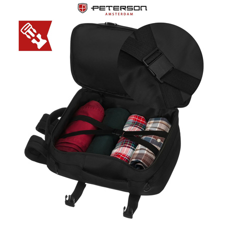 Reise-Rucksack aus Polyester in Schwarz, zweifach unterteilt und ideal als Handgepäck - Peterson