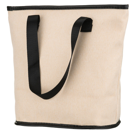 Beige-schwarze Kosmetiktasche aus synthetischem Gewebe, ausgestattet mit Griffen, mit Reißverschluss zu schließen - Peterson