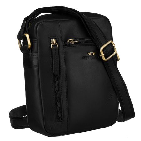 Klassische Herren-Umhängetasche aus Leder in Schwarz mit Taschen und Etui - Peterson