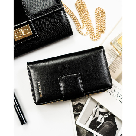 Große, vertikale Damen Geldbörse aus schwarzem Öko-Leder – Peterson