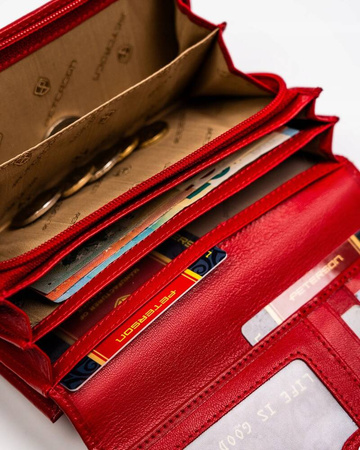 Große Damen Geldbörse aus Leder mit Druckknopf und Reißverschluss – Peterson