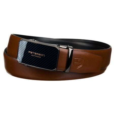 Herren-Gürtel aus Leder in Braun mit automatischer, silberner Schnalle – Peterson