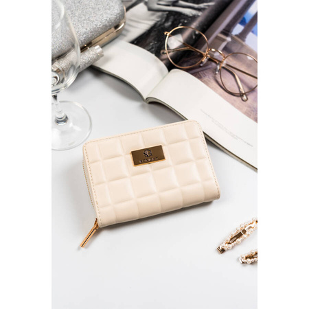 Damen-Geldbörse-Etui in Ecru mit gestepptem Panel – Rovicky
