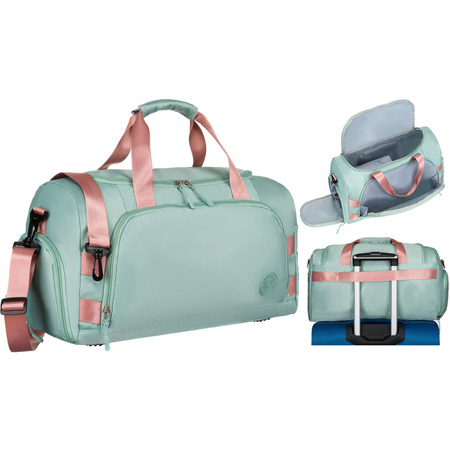 Grün-Rosa Wochenendtasche mit Koffergurt und Außentasche – Peterson