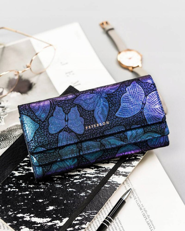 Große Damen-Geldbörse aus Leder mit Druckknopf und Bügelverschluss – Peterson