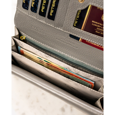 Damen Geldbörse aus Echtleder mit Blumenmuster und Druckknopf – Peterson