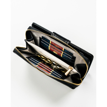 Große, vertikale Damen Geldbörse aus schwarzem Öko-Leder – Peterson