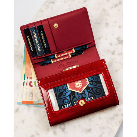 Damen-Geldbörse aus Leder, rot, mit Druckknopfverschluss – Peterson