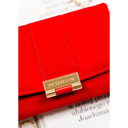 Damen-Geldbörse aus Öko-Leder in Rot, querformatig mit Druckknopf – Peterson