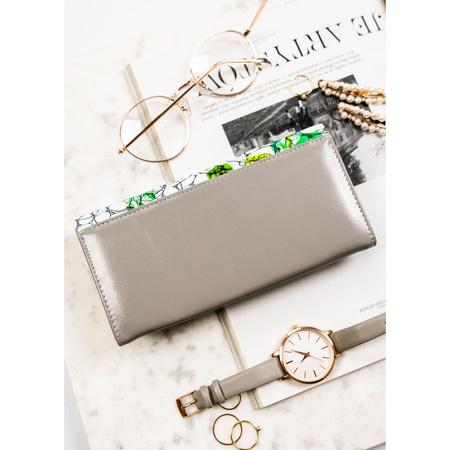 Horizontale Damen Geldbörse aus Echtleder mit Blumenmuster und Druckknopf – Peterson