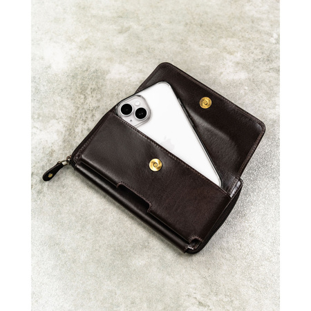 Zweifach unterteilte Herren-Handgelenktasche aus Leder in Braun mit Reißverschluss – Rovicky