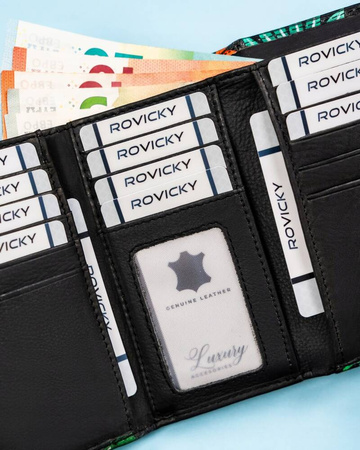 Große Damen Geldbörse mit Druckknopf aus echtem Leder – Rovicky