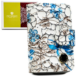 Geräumige, weiß-blaue Damen-Geldbörse aus Naturleder mit RFID-System – Peterson