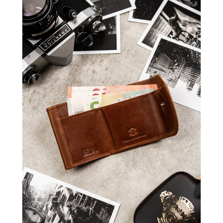 Kleine, braune Herren-Geldbörse aus Leder mit Druckknopfverschluss – Rovicky