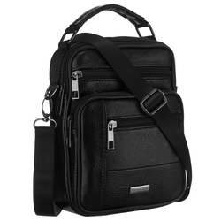 Schwarze Herren-Umhängetasche aus Naturleder, mit Reißverschluss – Rovicky