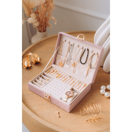 Rosafarbene Schmuckschatulle aus Leder mit speziellem Platz für eine Uhr – Peterson