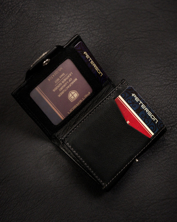 Kleine Herren Geldbörse hochformat schwarz aus Leder mit Druckknopf – Peterson