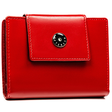 Damen-Geldbörse aus echtem Leder in Rot mit Druckknopfverschluss - Peterson