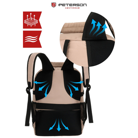 Beiger Reise-Rucksack aus Polyester, an verstellbaren Schultergurten hängend - Peterson